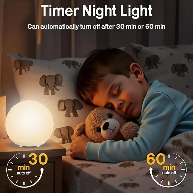 Night Light for Kids, USB Rechargeable LED Night Lights Table Lamp with Dimmable,Warm Light,7 Colors,Touch Control, 0.5/1hour Timer for Nursery, Baby,Bedroom and Outdoor Camping