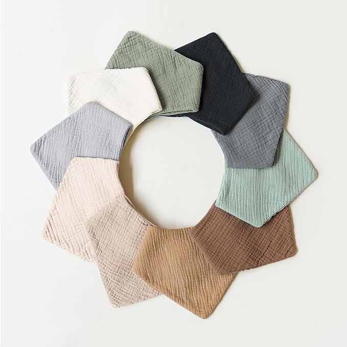 Konssy Muslin Baby Bibs 10 Pack Baby Bandana Drool Bibs 100% Cotton for Unisex Boys and Girls, Soft Absorbent Set for Teething and Drooling