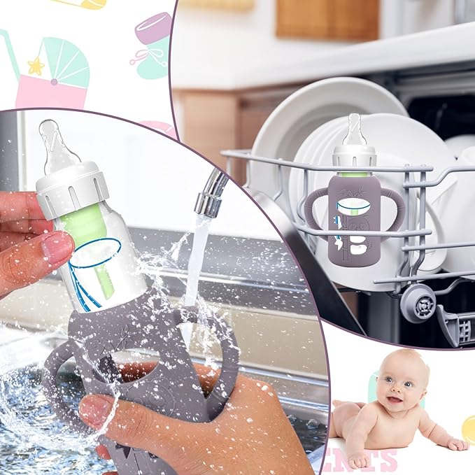 BUSOHA 3 Pack Silicone Sleeves for Dr. Brown's Glass Baby Bottles - Drop Protection Baby Bottle Sleeves,Compatible with Dr. Brown's Newborn Glass Bottles,with Silicone Handles,4 oz