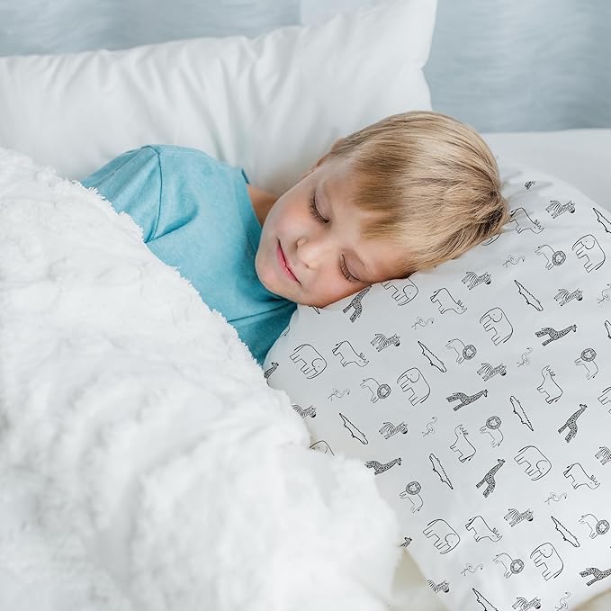 Little Sleepy Head Toddler Pillow with Pillowcase 13x18 - Kids Pillow for Sleeping - Better Neck Support Ergonomic Pillow and Toddler Pillowcase - Best Pillows for Kids (Animal Adventure)