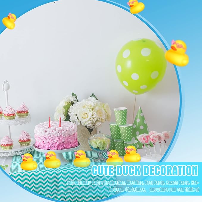 Chivao 12 Pcs Rubber Ducks with 12 Sunglasses/ Hats/ Headwear Small Mini Carnival Cruise Birthday Rubber Duckies Bathtub Toys in Bulk(Duck with Heart Glasses,Yellow)