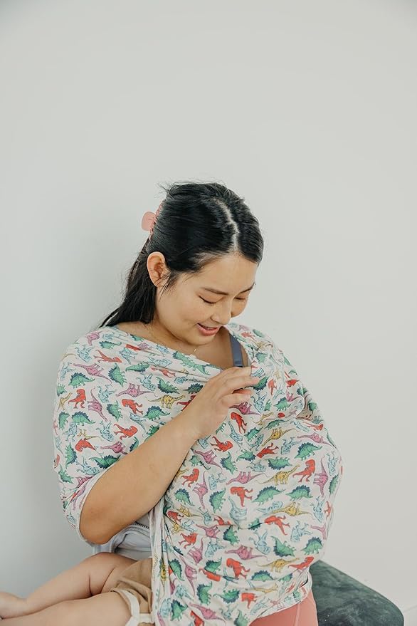 Copper Pearl Baby Car Seat Cover Canopy and Nursing Cover Multi-Use Stretchy 5 in 1 Gift 'Dinosaurs of Jurassic Park' - One Size