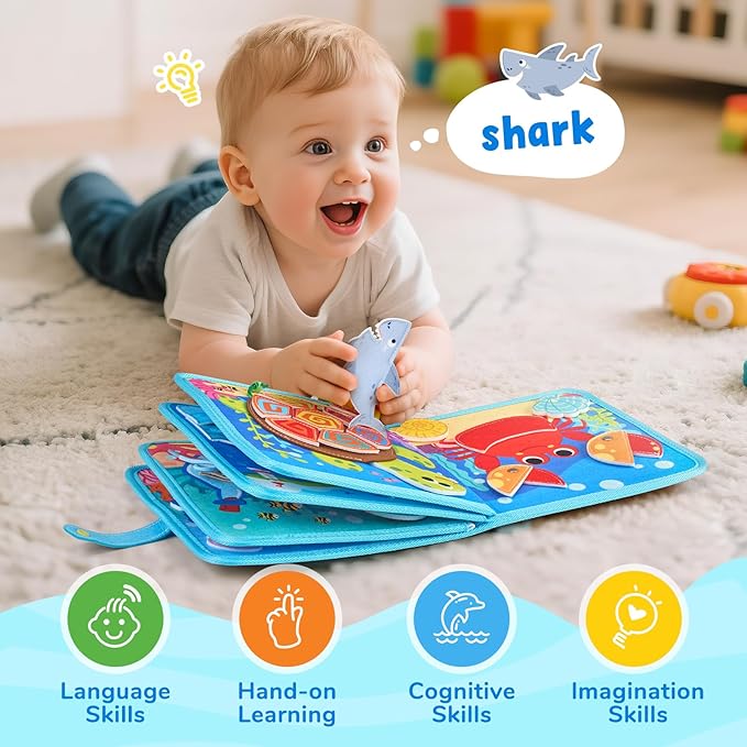 JoyCat Ocean Busy Book for Toddlers 1-3 - Travel Toy Activity Book for 1 2 3 Year Old Boys Girls, Educational Travel Toy with Sea Animals & Life Skills, Toddler Birthday Gift, Autism Sensory Toys