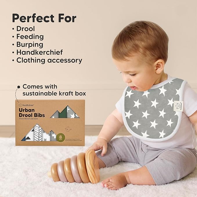 8-Pack Organic Baby Bibs for Boys, Girls - Soft Cotton Drooling and Teething Bibs for Baby Girl & Boy, Extra Absorbent, Easy to Clean & Put On for Toddler, Newborn, Infant 0-24 Months (Crossroads)