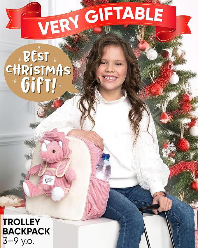 Toddler Luggage for Girls w Dinosaur Toys, Kids Rolling Backpack Girls, Toddler Suitcase, Gifts for 3 4 5 6 Year Old