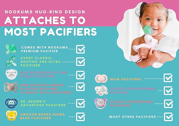 Nookums Paci-Plushies Shakies - Pacifier Holder with Built in Rattle (2 in 1)- Adapts to Name Brand Pacifiers, Suitable for All Ages, Plush Toy Includes Detachable Pacifier (Baby Bear - Pink)