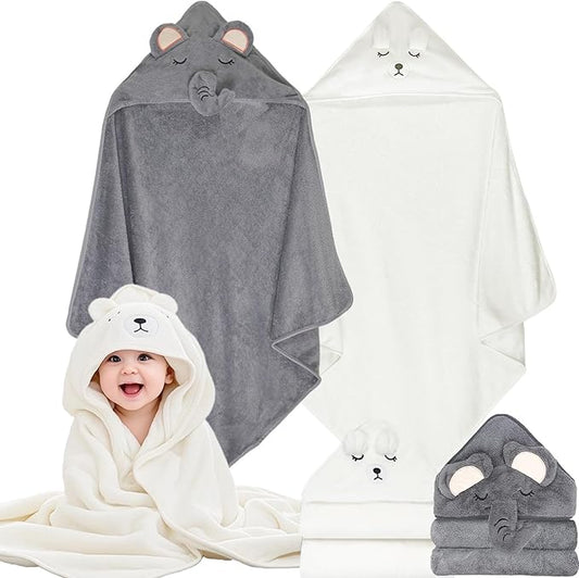 Baby Bath Towels Hooded 2-Pack Absorbent Soft Baby Towel Set Thick Toddler Towels with Hood for Toddlers,Infants and Newborn