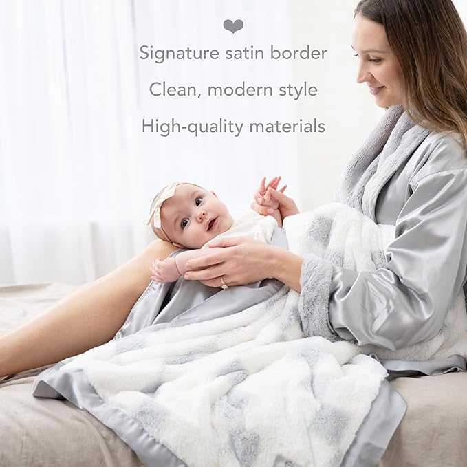 Little Giraffe Luxe Baby Blanket – 29x35” Satin Trim, Stairway Silver | Ultra-Soft, Hypoallergenic Stroller & Nursery Blanket | Perfect for Newborns & Toddlers
