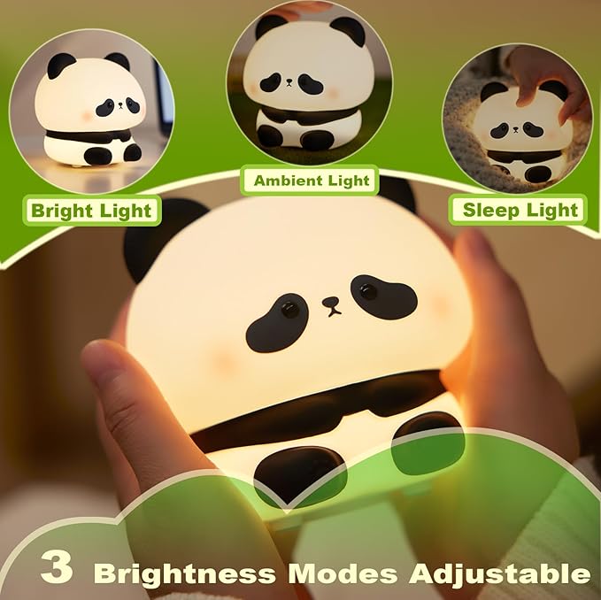DREAMING MY DREAM Panda Night Light,LED Squishy Panda Novelty Lamp,3 Level Dimmable Nursery Nightlight, Rechargeable Touch Lamp for Breastfeeding Toddler Baby Kids Decor,Cool Gifts