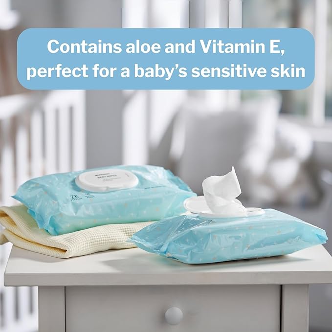 McKesson Baby Wipes, Unscented (1 Pack, 72 Wipes) - Aloe & Vitamin E, 99% Water, Flip-Top Lid, Wipes for Sensitive Skin & Diaper Rash, 6.8 in x 7 in, 72 per Pack