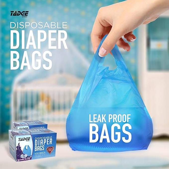Baby Disposable Diaper Bags 400 Pack - Scented Lavender Odor Absorber Biodegradable Plastic Sacks for Trash - Essential Items for Dirty Diapers - Refill 400 Count