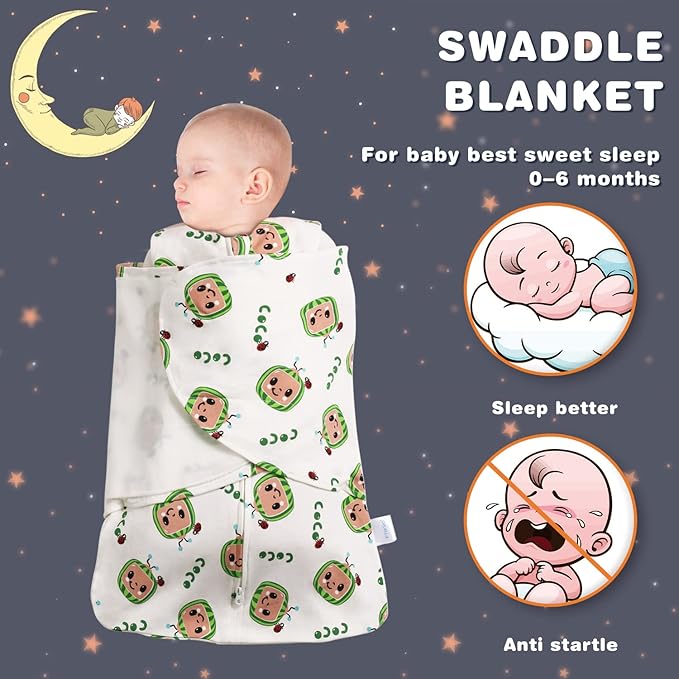 Swaddle-Blanket Baby Girl & Boy Swaddles Newborn Infant Transition 100% Cotton Wrap Blankets, 3-Way Adjustable Wearable Blanket, TOG 1.0 (Watermelon 3-6 Month)