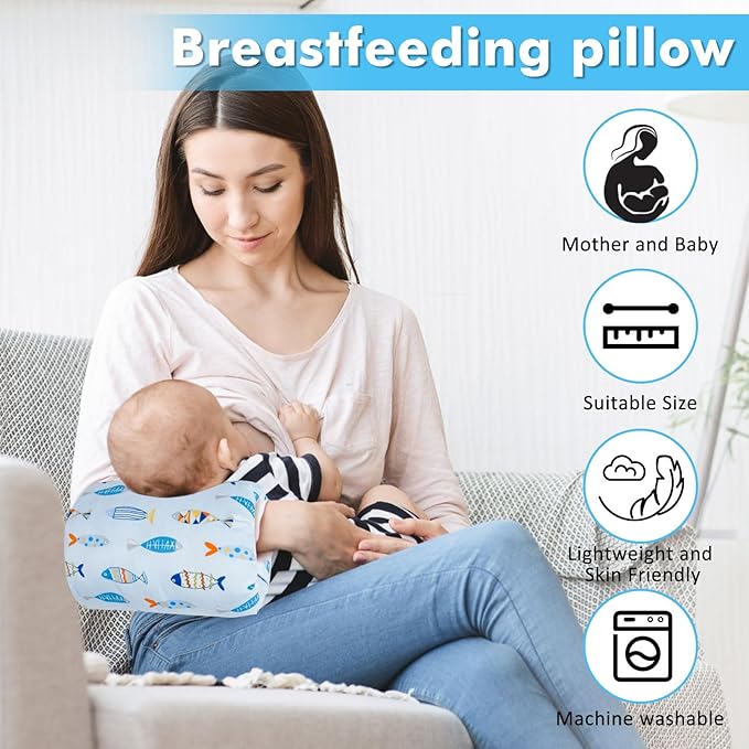 Nursing Arm Pillows for Breastfeeding,Baby Feeding Arm Pillow Portable and Washable for Travel, Soft Cotton Ergonomic Bottle Nursing Essentials（Colorful Little Fish）