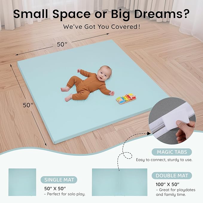 INNO STAGE Baby Play Mat 50x50 Inches, 1-Inch Thick Foam Play Mat for Babies & Kids – Extra Soft & Durable Padded Baby Mat for Floor, Non-Slip Crawling Mat for Playpen, Tummy Time, Yoga & Playroom