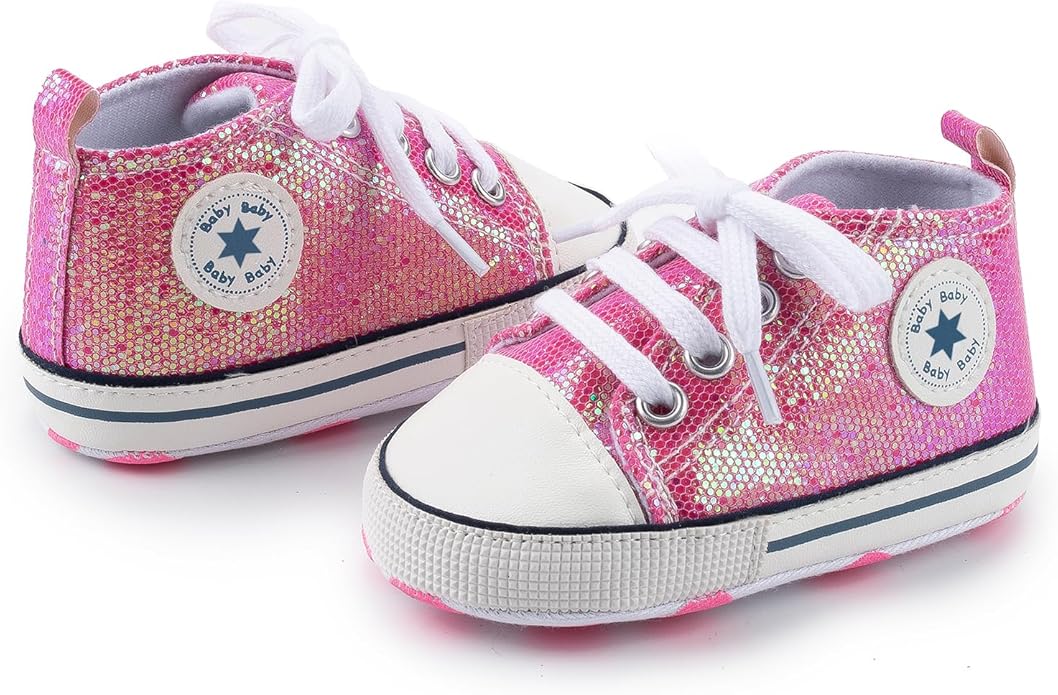 Meckior Baby Girls Boys Canvas Sneakers Soft Sole High-Top Ankle Infant First Walkers Crib Shoes