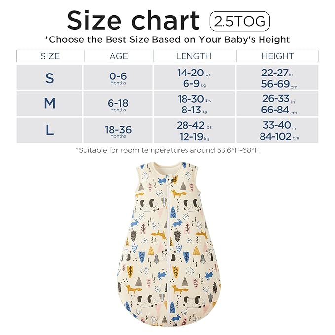 Duomiaomiao 2.5 TOG Baby Sleep Sack 100% Cotton Winter Baby Wearable Blanket, Warm Quilted Comfy Toddler Sleeping Sack