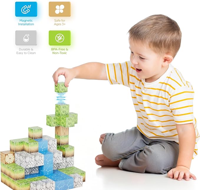 Contixo Magnetic Blocks - 100PCS Magnet Building Tiles Cubes for Kids Ages 3-8, STEM Stacking Learning Toys with Vibrant Colors, Educational Toddler Construction Toys for Creative Play, Birthday Gifts