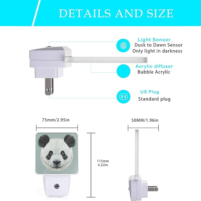 Panda Night Light,Cute Animal Asian Bear Night Lights Plug into Wall with Dusk to Dawn Light Sensors 0.5W Led Night-Lights for Stairway/Hallway/Bedroom St Patrick's Day Décor