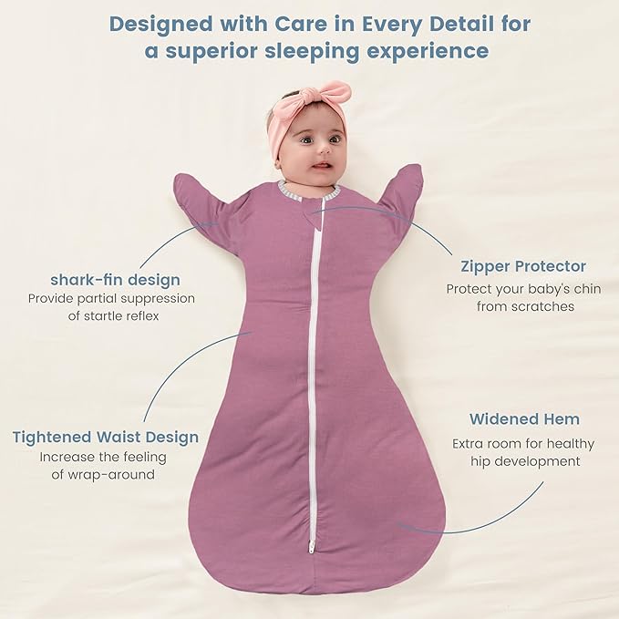 ZIGJOY Shark-Fin Transition Swaddle - 2.5 Tog Rayon Made from Bamboo Sleep Sack Transitional Swaddle Sack Baby Wearable Blanket, Purple, 6-12 Months