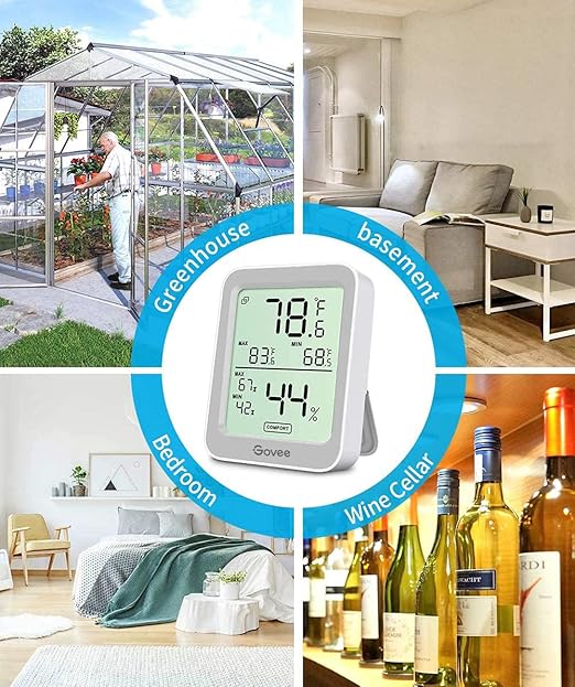 Govee Indoor Hygrometer Thermometer 2 Pack, Humidity Temperature Gauge with Large LCD Display, Notification Alert with Max Min Records, 2 Years Data Storage Export for Room Greenhouse, Grey