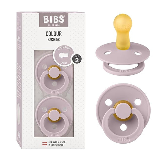 BIBS Pacifiers Colour Collection | Natural Rubber Baby Pacifier | Set of 2 BPA-Free Soothers | Made in Denmark | 6+ Months (Pack of 2) | Dusky Lilac