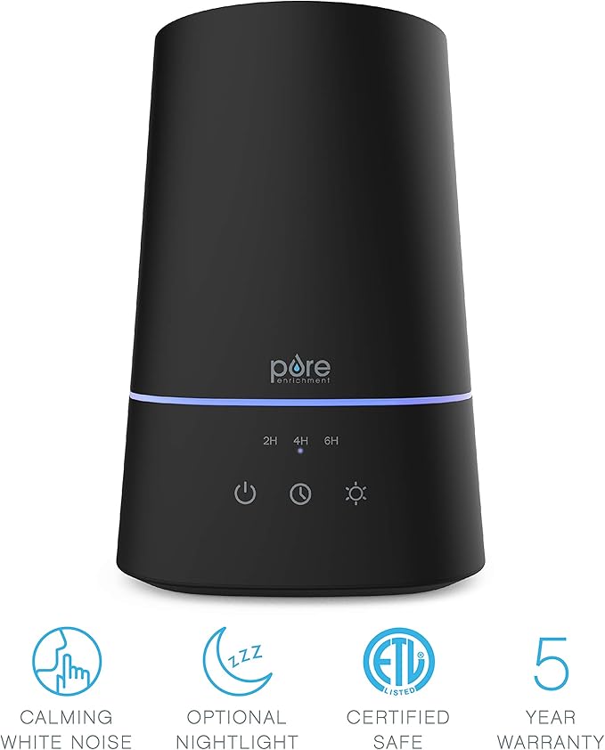 Pure Enrichment HUME Max - Easy Top-Fill Ultrasonic Cool Mist Humidifier, 3.7-L (1 Gallon) Water Tank, 3 Mist Settings, & Auto Shut-Off Timer - Ideal for Large Bedrooms, Nurseries & Dry Areas (Black)