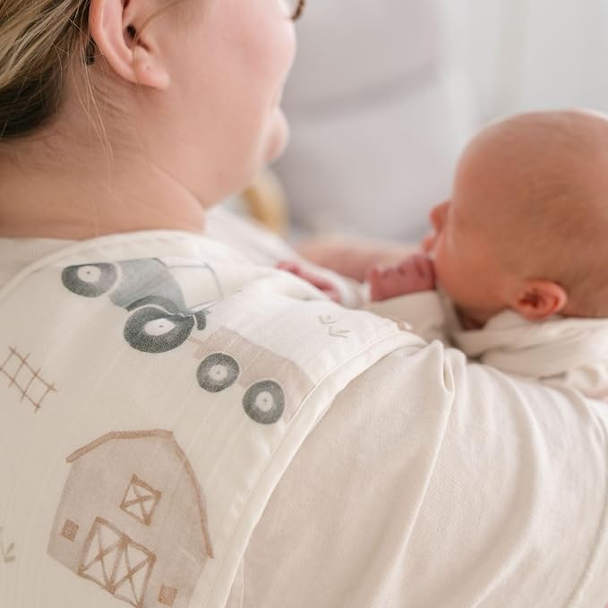 Crane Baby Burp Cloths Set, 3-pc. Charlie Farmhouse Tractor Collection, Soft 100% Cotton Muslin Burp Cloths for Baby Boys and Girls, Farm Nursery Décor