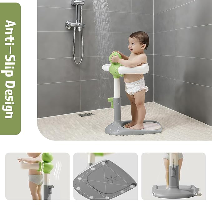Frog Baby Bath Support, 2-in-1 Baby Shower Stand, Height/Size Adjustable with Detachable Base, Fit for Babies 6+ Months