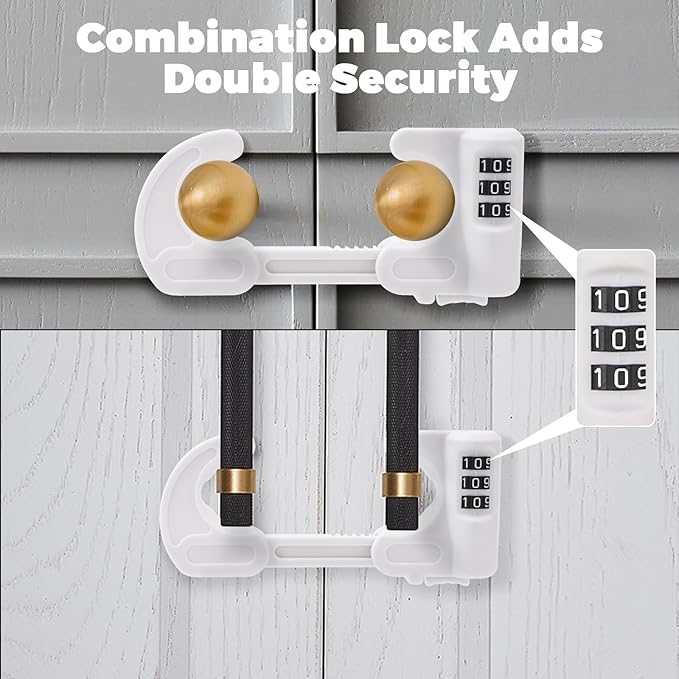 4 Pack Cabinet Locks with Combination Baby Proof Cabinet Door Lock Multifunctional Adjustable Child Safety Lock Knobs Door Lock for Home Refrigerator Doors Cabinet Knobs Double-Door Cabinet (White)