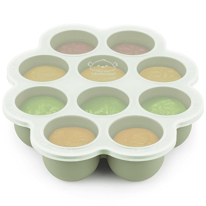 KeaBabies Silicone Food Freezer Trays with Lid, 2oz x 10 Pods Baby Food Storage Containers, Easy Puree Meal Prep, Breast Milk Silicone Freezer Molds, Dishwasher, Microwave Safe, BPA-Free (Sage)
