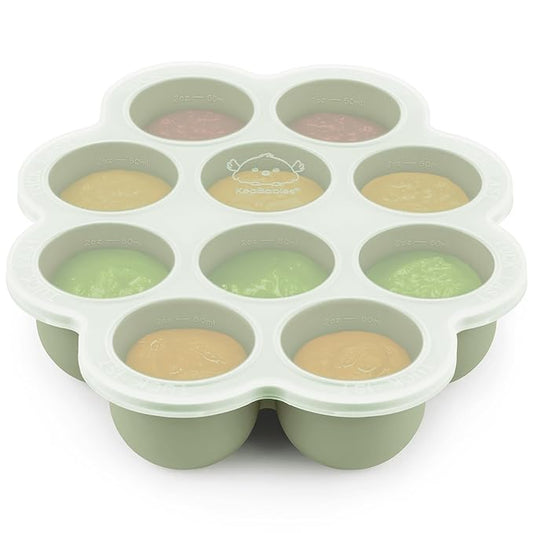 KeaBabies Silicone Food Freezer Trays with Lid, 2oz x 10 Pods Baby Food Storage Containers, Easy Puree Meal Prep, Breast Milk Silicone Freezer Molds, Dishwasher, Microwave Safe, BPA-Free (Sage)