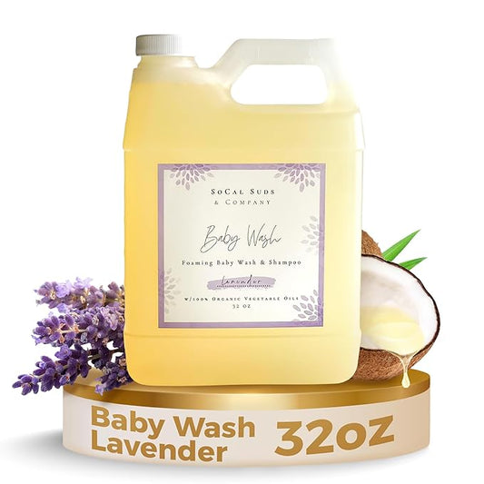 SoCal Suds & Company - 2-in-1 Organic Foaming Baby Shampoo & Body Wash Castile Soap Refill - Gentle Body Soap and Shampoo for Sensitive Skin - Nourishing Ingredients - Newborn Baby - Lavender, 32oz