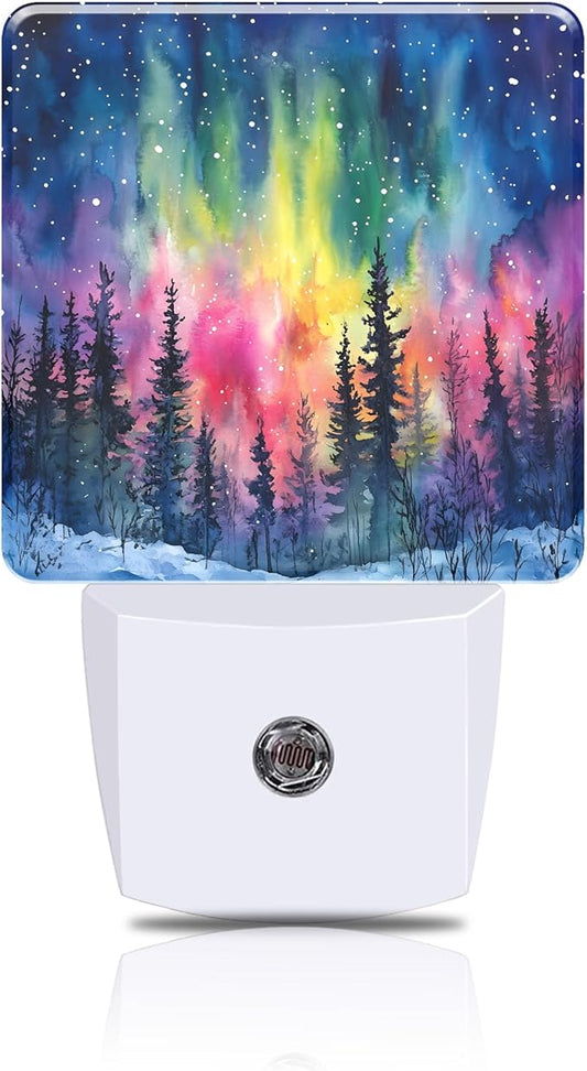 Winter Forest Night Light Northern Lights Night Lights Plug into Wall Smart Dusk to Dawn Sensor 0.5W Energy Efficient Led Lamp for Men Women Bedroom Bathroom Hallway Stairway Decor