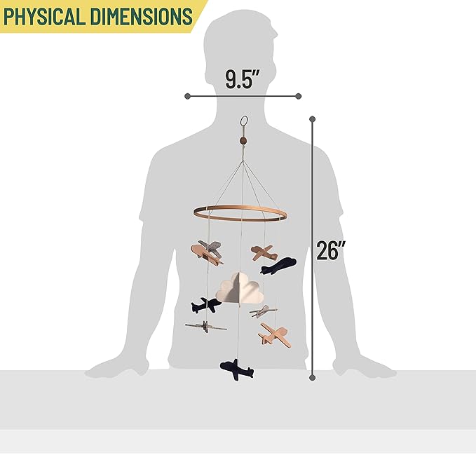 Baby Crib Mobile (Airplanes in The Clouds) - Nursery Decoration Ceiling Mobile and Baby Shower Gift for Boys & Girls - Grey and White