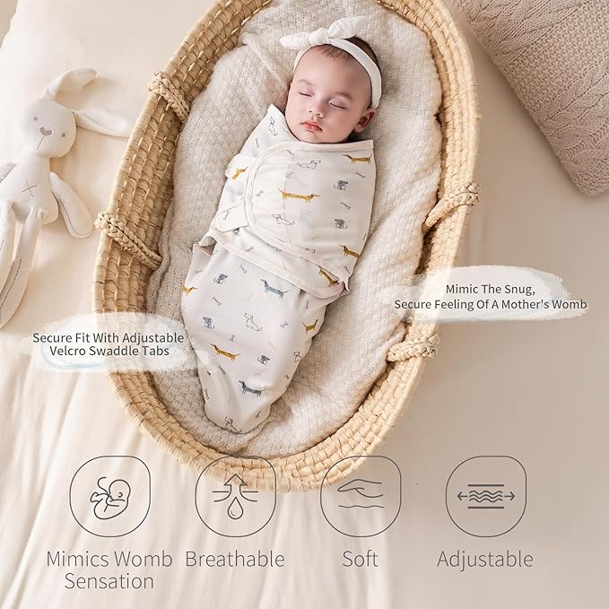 insular Baby Swaddle Wrap, Swaddle Blanket for Newborn and Infant, Adjustable Velcro Swaddling Set for Boy and Girl, Soft Cotton Baby Sleep Sack 3 Pack, Dachshund, Small(0-3M)