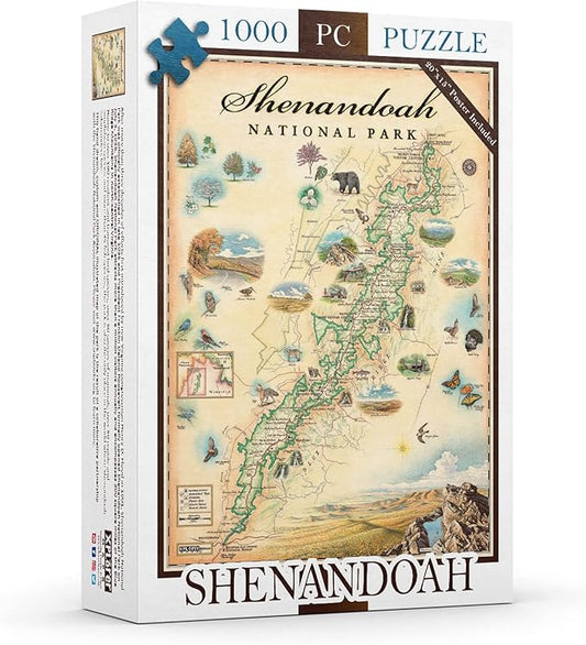 Shenandoah National Park Map Cardboard Jigsaw Puzzle - 1000 Pieces, Hand-Illustrated - Educational, Family Activity, Ages 7+, Includes Poster - 25.4 x 19.8