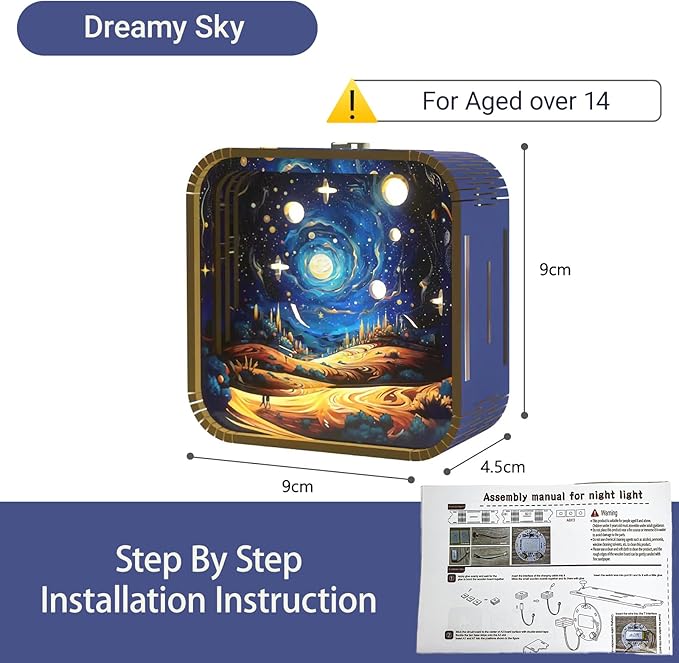 3D Wooden Puzzle Night Light,DIY Craft for Adults with Touch Night Light, Chrismas, New Year, for Teen, Desk Decor for DIY Puzzle Lovers, Men and Women (Dreamy Sky)