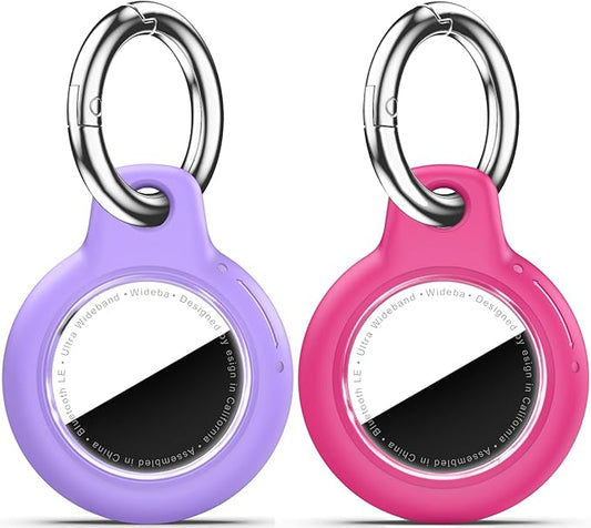 Upgrade Waterproof 2 Pack Airtags Holder with Apple Airtags Keychain, Hard PC Air Tag Case, Anti-Scratch & Shock Air tag Holder, Men's Women's Keyrings & Keychains-Purple+Rose Red