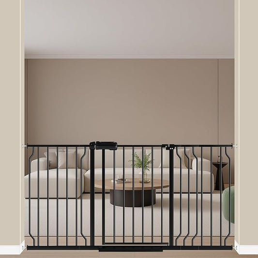 ALLAIBB Extra Wide Pressure Mount Baby Gate Auto Close Black Metal Child Dog Pet Safety Gates with Walk Through for Stairs,Doorways,Kitchen and Living Room (52.76-62.2"/134-158cm)