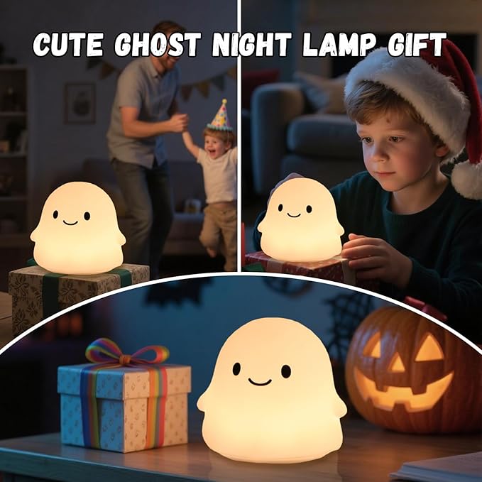 Halloween Ghost Night Light, Kids Halloween Gifts - Cloud Nightlight, Halloween Decorations, Squishy Silicone, Dimmable, Rechargeable, 30-Min Timer, Bedroom Nursery Bedside, Room Decor