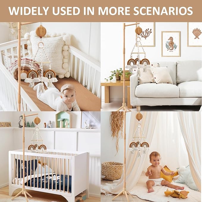 Floor-Standing Crib Mobile Arm with Music Box - 65 Inch Wooden Mobile Arm for Crib - Crib Mobile Motor - Volume Control - 35 Lullabies - Wooden Nursery Decor - Baby Mobile Hanger