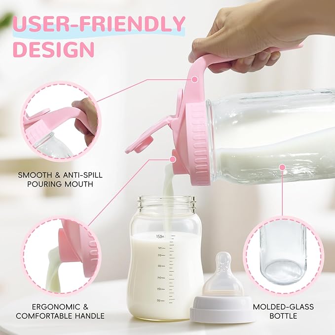 2 PACK Breast Milk Pitcher 32OZ Glass Breastmilk Pitcher with Lids Leak-proof Wide-mouth Storage Jars for Breastmilk, Resistant to Heat or Cold, Freezer-safe (Yellow)