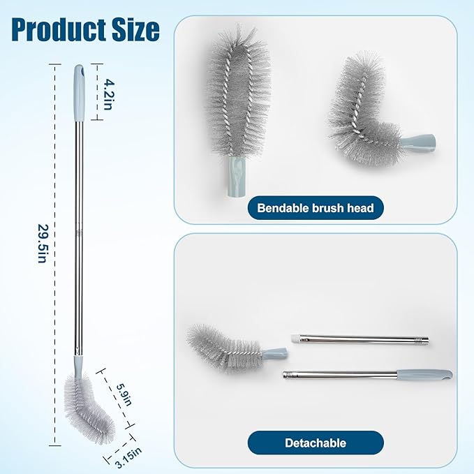 2-Pack Extra Long Bottle Brush, Nylon Bristles, Bendable Brush Head, Stainless Steel Handle, Cleaning Brush for 1-5 Gallon Water Bottles, Jugs, Buckets and Kettles