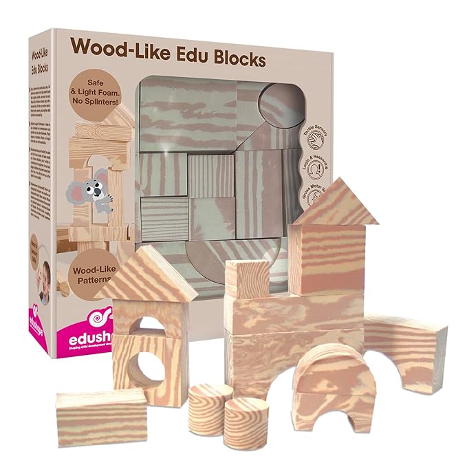 Edushape Wood-Like Soft Blocks, 30 Pieces - Nurture Imagination and Spark Creativity Toys Ideal Birthday Present - for Kids Aged 3+