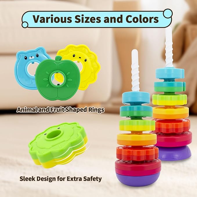 Montessori Toys for 1+ Year Old, Educational Stacking Spinning Baby Toys, Learning Toys Sensory Toys for Toddlers 1-3, Christmas Birthday Easter Gift for Babies 12-18 Months