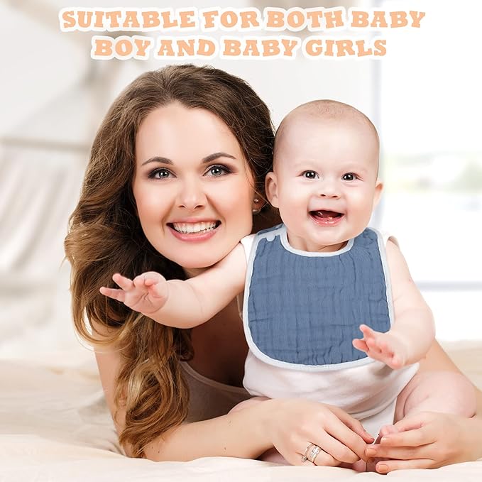 Loopeer 10 Pcs Snap Muslin Bibs soft Baby Bibs for Boy Girl Infants Newborns for Teething Drooling(Colorful)