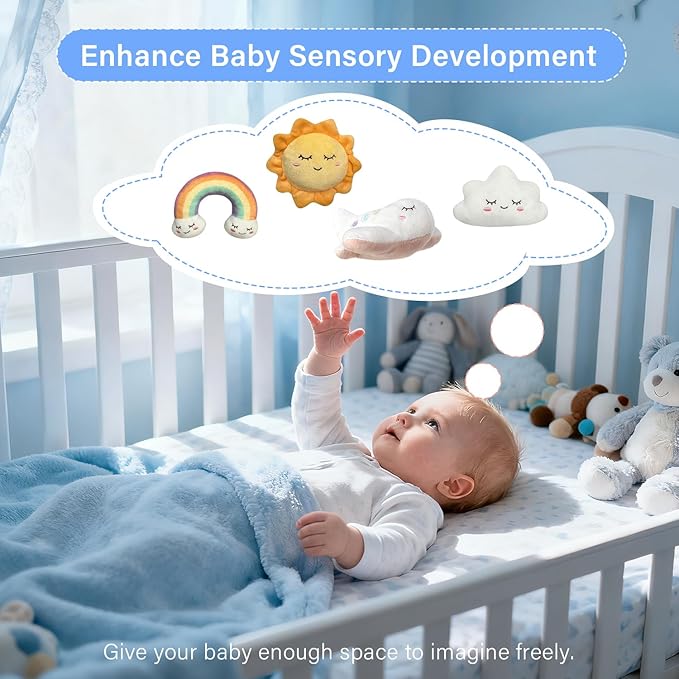 Crib Mobile for Baby, Blue and White Airplane & Weather Theme, Mobile for Crib with 35 Lullabies & 3 Modes Rotating Music Box, Nursery Decoration for Infant Boys and Girls