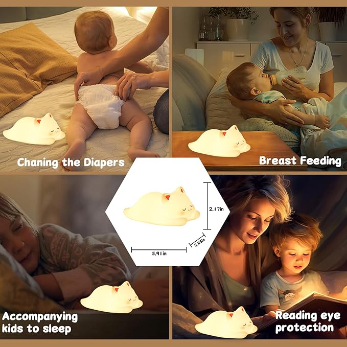Tremdwoto Cat Night Light for Kids,Cute Colorful Night Light Baby Girl Squishy Night Lights Lamp 1/3 Hour Timer Kitty Light Dimmable Nursery Nightlight,Children's Room Decor，Gifts for Boys and Girls
