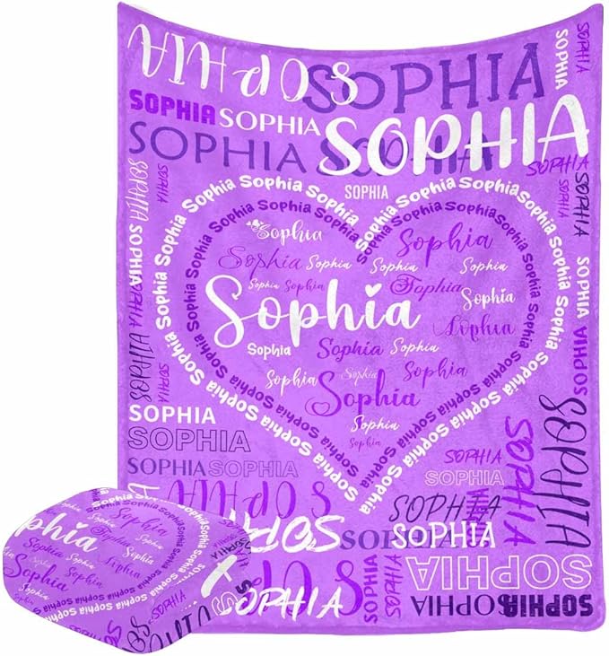 M YESCUSTOM Custom Baby Blanket with Name, Personalized Name Throw Blanket for Girls Boys Kids Customized Flannel Blanket for Men Women Valentines Day Mother's Day Christmas Newborns Purple Heart