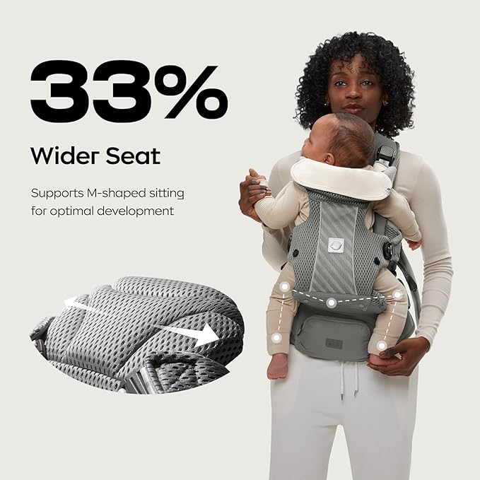 Bc Babycare Hexa Effortless Baby Carrier with Hip Seat - Ergonomic Toddler Carrier (13.2-33 lbs), Adjustable Slide Lock & Knob, Hip-Healthy Design for Parent's Back Relief, Gray